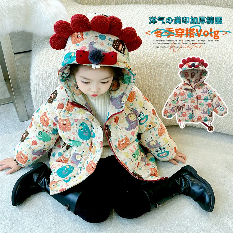 女童加厚棉衣冬季2024新款洋气儿童保暖连帽棉服外套宝宝冬装棉袄
