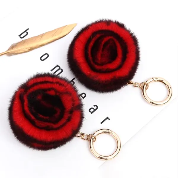 獭兔毛双面玫瑰花毛绒挂件包包挂饰汽车钥匙扣女创意礼品皮草挂件