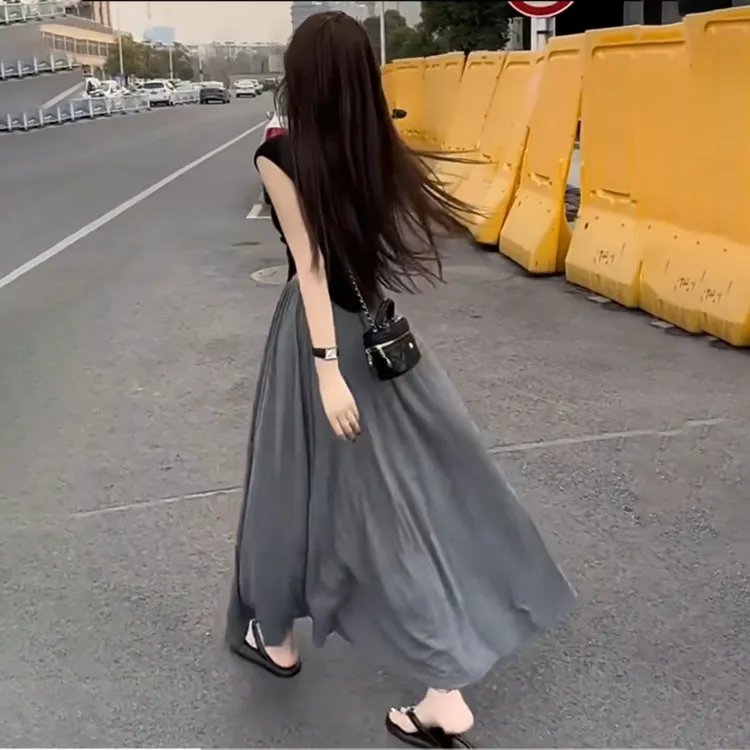莫代尔垂感长裙超长款半身裙2025夏季高腰显瘦半裙弹力休闲大摆裙