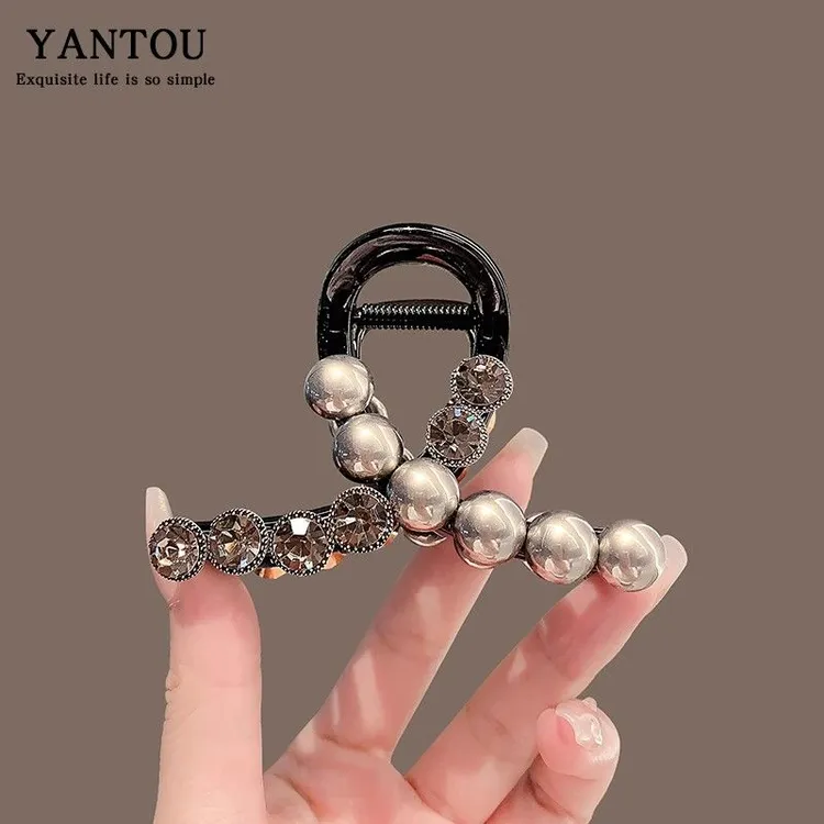 轻奢气质闪钻灰色鲨鱼夹精致简约抓夹后脑勺发抓优雅盘发头饰发卡