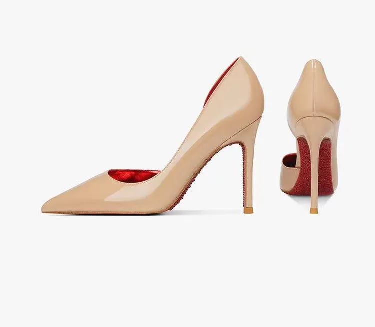 【红底水晶】红底高跟鞋女2024年新款水钻漆皮尖头细跟高跟单鞋女