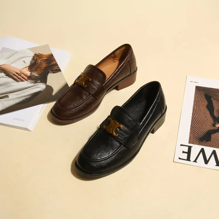 （工厂直销凯旋真皮）软底乐福皮鞋一鞋两穿单鞋粗跟小皮鞋英伦风