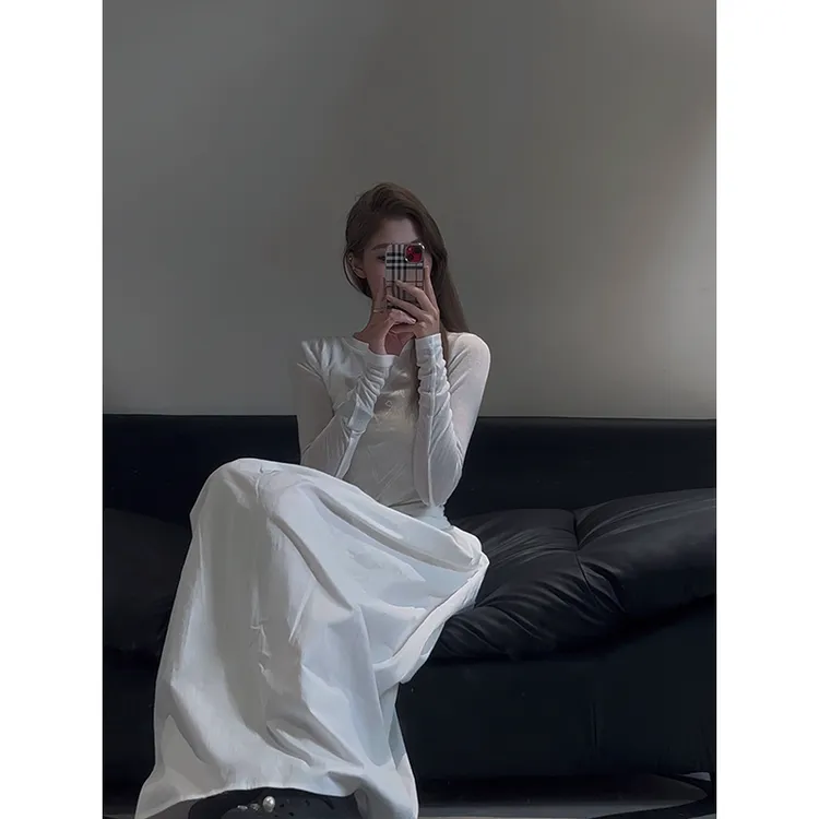 2025秋季新款防晒长袖修身显瘦气质T恤上衣女气质时尚减龄半身裙