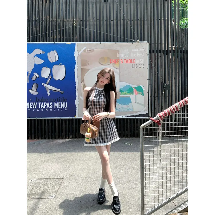 【书香千金】复古气质格子女装连衣裙女2024夏季新款时尚修身连衣裙