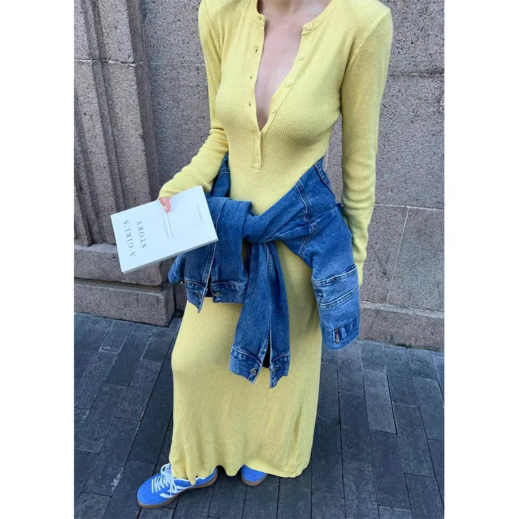 2025秋季高级设计感薄款时尚气质透气防晒长袖连衣裙收腰包臀长裙