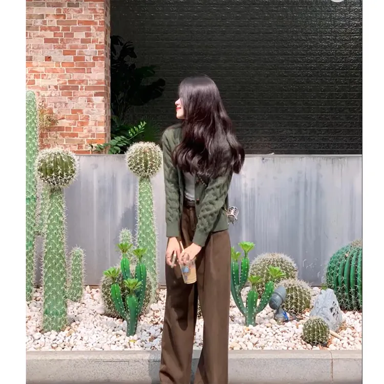 2024秋季薄款修身显瘦透气防晒长袖针织开衫高腰垂感休闲阔腿裤女