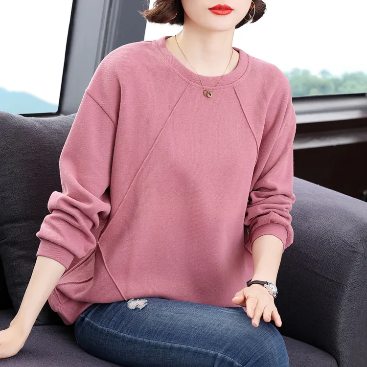 中年妈妈圆领休闲卫衣女士春秋2026新款薄款春秋宽松大码洋气上衣