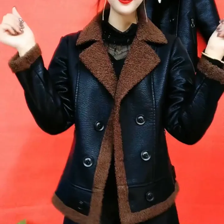 加绒加厚皮衣秋冬款皮夹克2025中年女装皮毛一体仿羊羔毛外套上衣