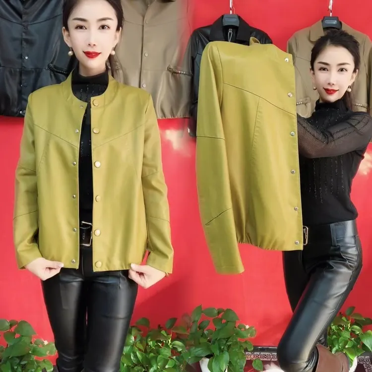 2025春秋新款皮衣外套女时尚宽松休闲短款夹克薄款圆领网红上衣潮