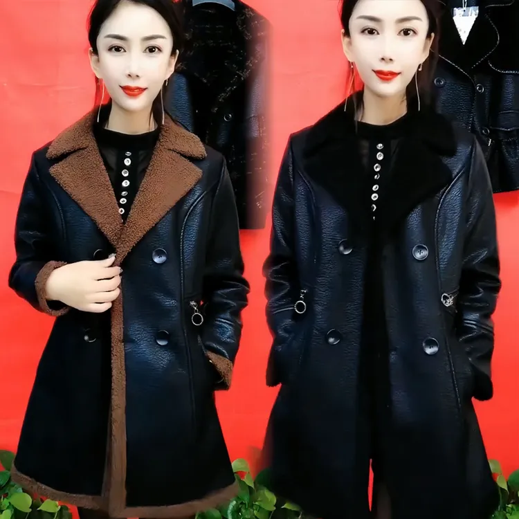 皮衣女加绒加厚2025冬季皮衣外套中长款大码保暖修身显瘦皮毛一体