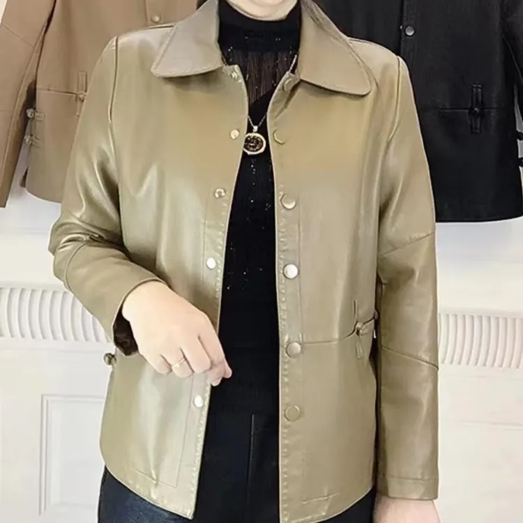 2025年春款休闲皮衣女时尚轻奢韩版PU皮夹克中年外套显瘦减龄外套