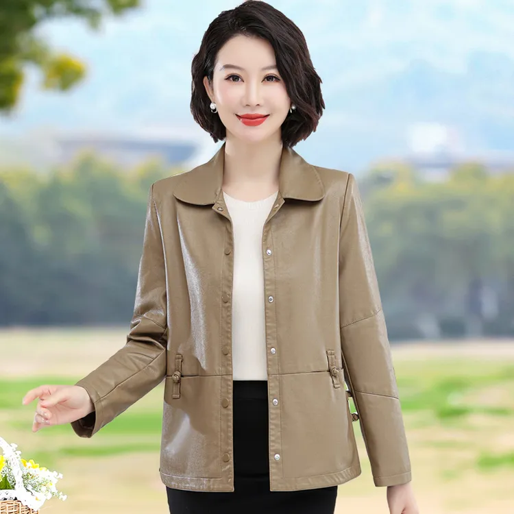 皮夹克女中年妈妈皮衣外套洋气质高贵小个子婆婆PU皮上衣春秋新款