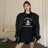 港味ins米奇印花长袖百搭t恤上衣洋气女装纯棉长袖情侣装打底衫潮