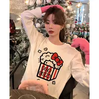 韩版t恤纯棉长袖KT印花上衣潮牌恤ins高级感洋气大码女装圆领打底
