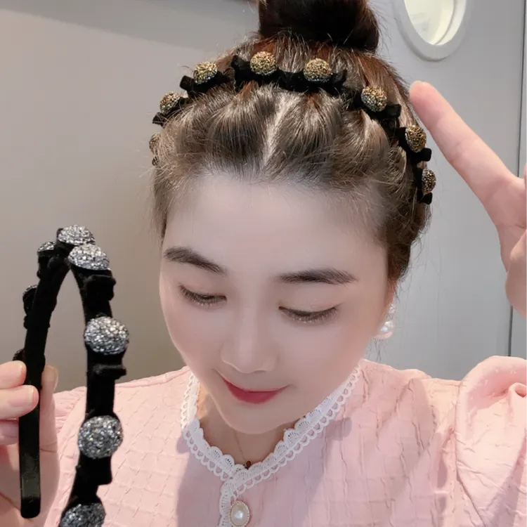 网红气质百搭植绒珠珠款编发发箍刘海碎发神器小抓夹头饰小香风
