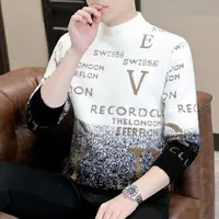 毛绒毛衣2024新款男士半高领保暖毛线衣冬季加绒加厚打底衫潮