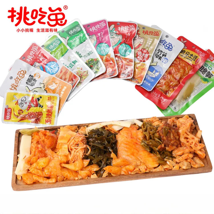 Tiaochitu/挑吃兔香辣味小零食香辣金针菇杏鲍菇海带丝脆笋土豆片