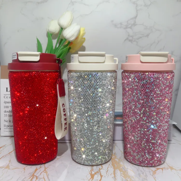 镶钻陶瓷内胆咖啡杯 316不锈钢保温杯高档礼品女生高颜值双饮水杯