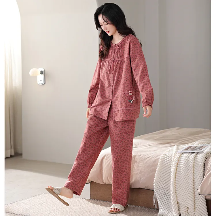 睡衣女款爆款2025新款春秋纯棉长袖长裤女士可外穿高档家居服套装