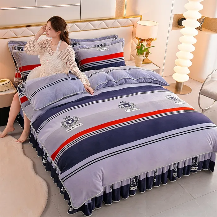 新款婴儿绒双面绒加绒加厚被罩被套加厚牛奶绒被套牛奶绒四件套