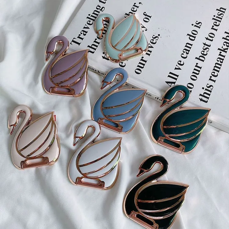 天鹅手机支架桌面固定架手机壳后背贴卡通便携随身简易座架支撑