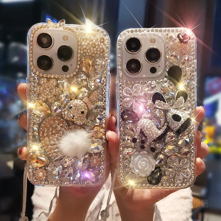 适用苹果14promax手机壳水钻花iPhone15promax奢华ins满钻14plus