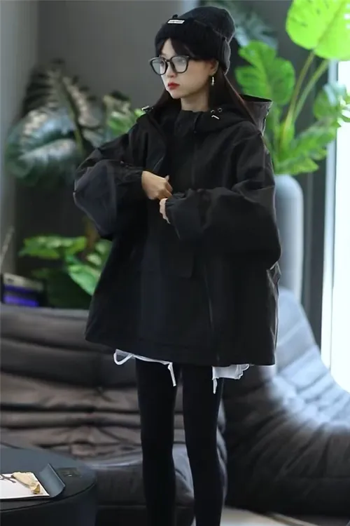 欧货冲锋衣外套女中长款小个子上衣2023新款秋季宽松高级感外套