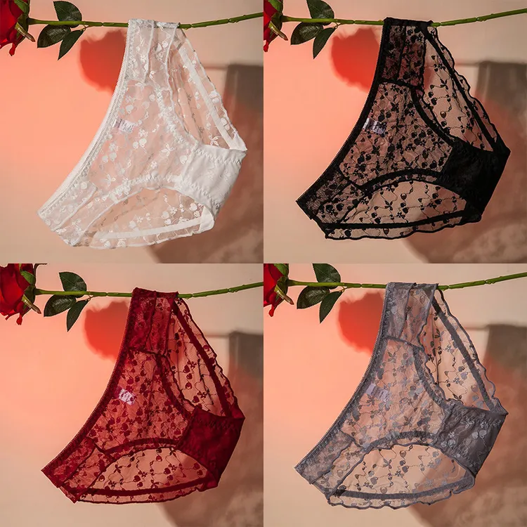 法式蕾丝内裤女款2024新款高级感时尚火辣包臀女士中低腰三角短裤