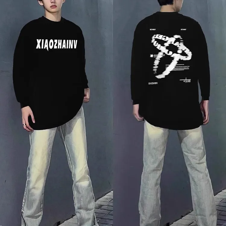 春秋季重磅美式高街嘻哈长袖t恤男士痞帅oversize宽松打底衫上衣