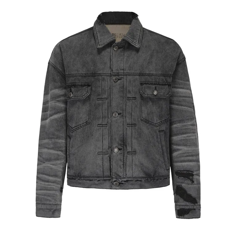 SKPN双层12oz高盎司重磅水洗做旧手工立体猫须破坏两面穿牛仔夹克