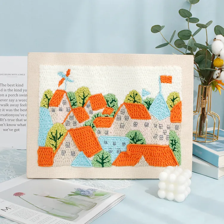 俄罗斯戳戳绣童话镇diy手工绣材料包针儿童戳戳乐毛线画装饰画