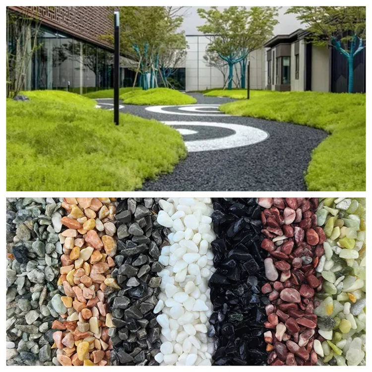 洗米石黑灰色红色石子砾石石头胶粘石地面水洗石黄色石头石头造景