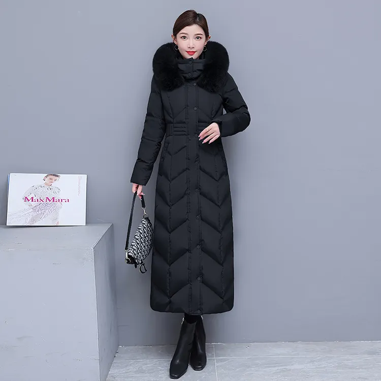 长款羽绒服女超长过膝到脚踝白鸭绒微胖女冬天修身黑色时尚厚大衣