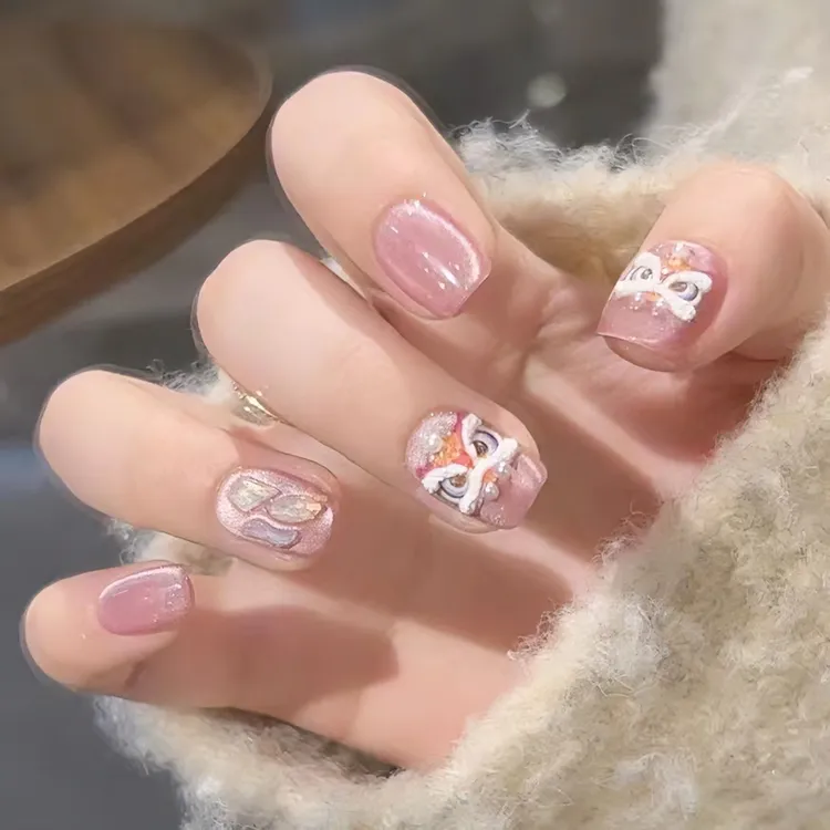 野世纯手工可爱穿戴甲粉紫猫眼爆闪美拉德跳钻清新粉色显白可穿戴