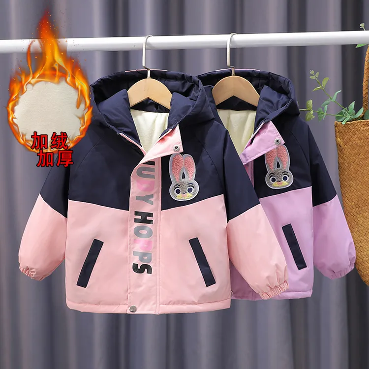 女童外套冬装加绒加厚棉服2025新款儿童洋气防风保暖韩版加绒外套