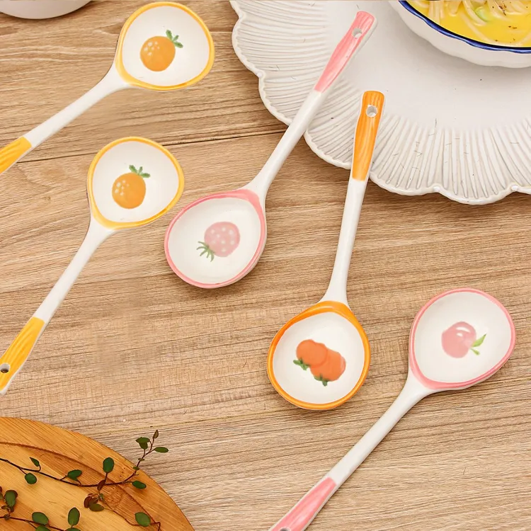 【拍1发5】网红陶瓷长柄勺子ins创意家用饭勺调羹甜品喝汤勺吃水果