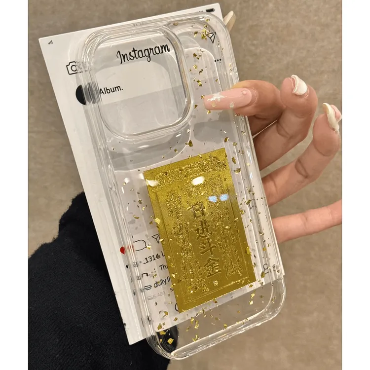 BANCA金箔滴胶日进斗金适用iPhone16promax苹果13/15软14手机壳11