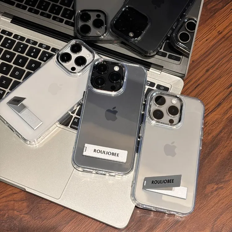 BANCA简约透明金属支架苹果13手机壳iphone15/14promax防摔12男11