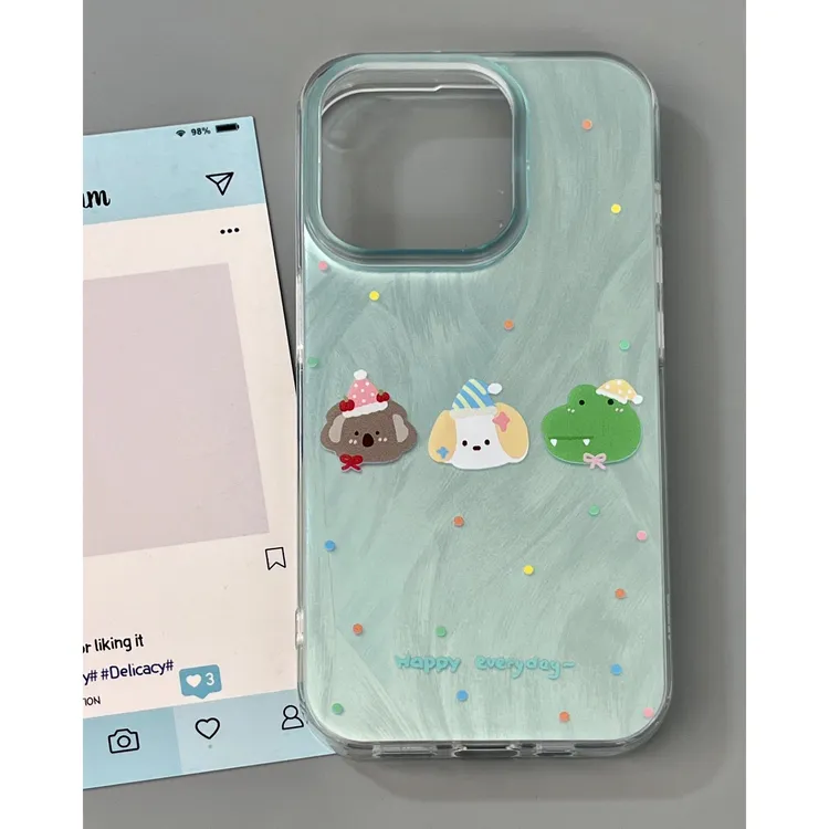 BANCA薄荷绿动物适用苹果15promax手机壳iPhone14/13新款12羽纱11