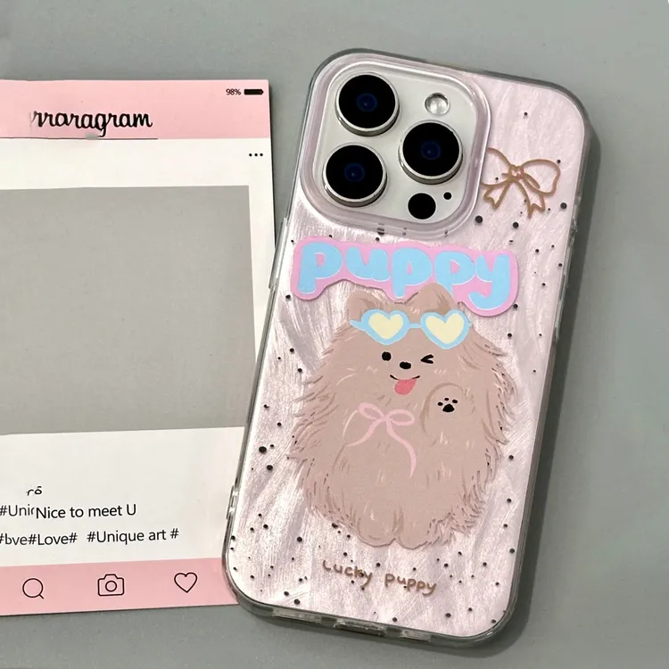 BANCA粉色系墨镜小狗适用苹果16promax手机壳iPhone15/14羽纱壳13