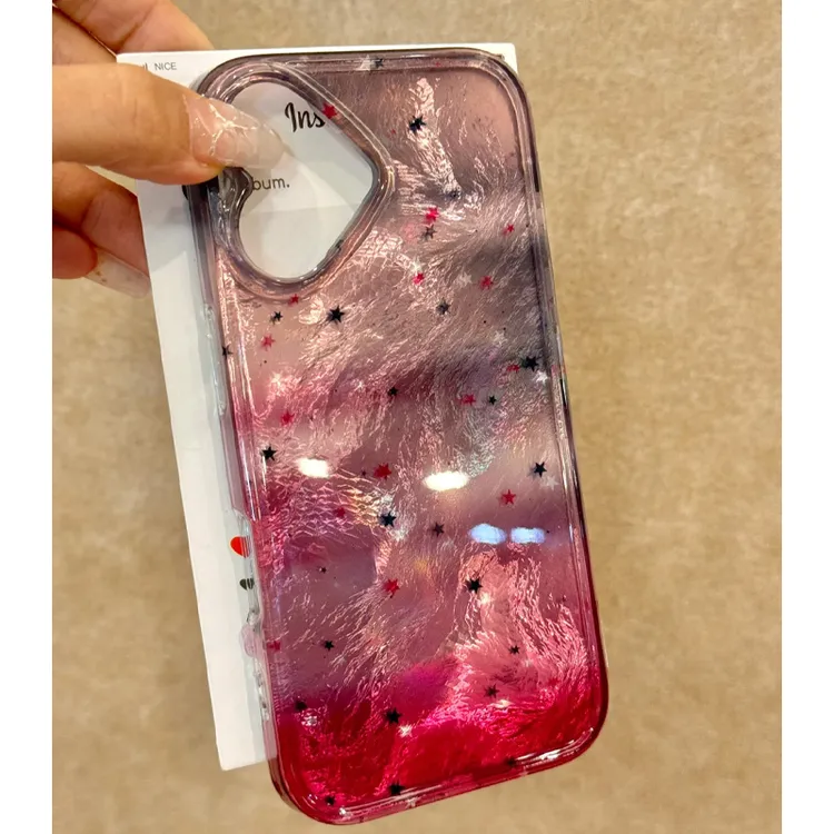 BANCA晕染渐变粉色星星适用苹果16手机壳iphone15/14pro冰川壳13