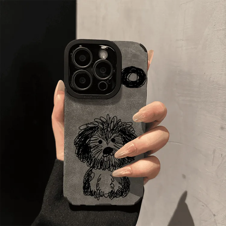 BANCA潦草小狗翻毛皮适用苹果16pro手机壳iPhone15高级感14/13/12