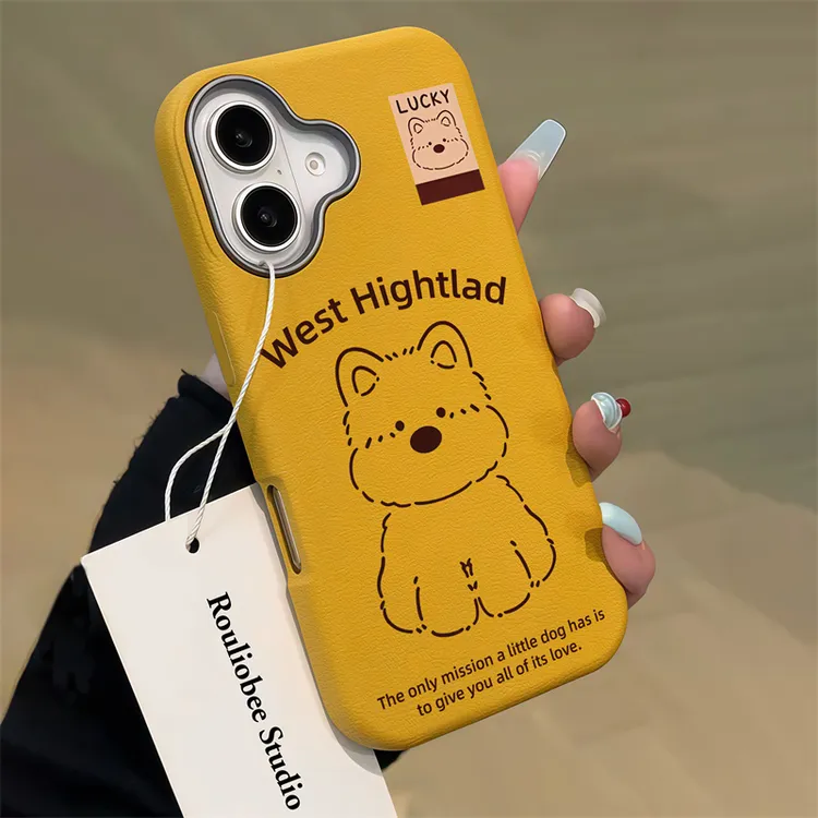 BANCA秋冬西高地小狗皮纹适用苹果16手机壳iPhone15金属框14/13软