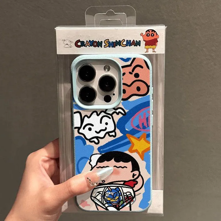 BANCA睡觉小新涂鸦荔枝纹适用iPhone15/16苹果11/12/13/14手机壳