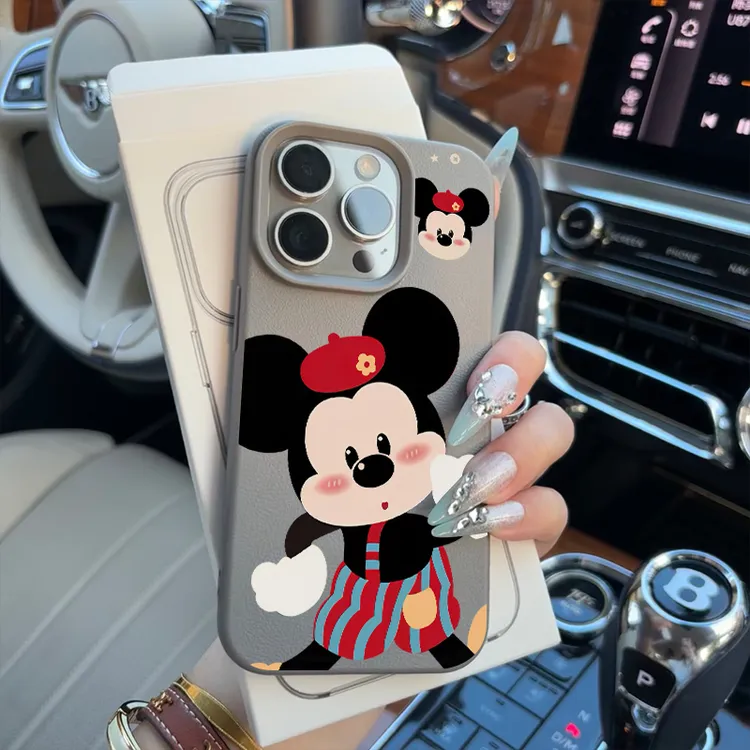 BANCA条纹背带米奇适用苹果16/15手机壳iPhone14promax13荔枝纹12