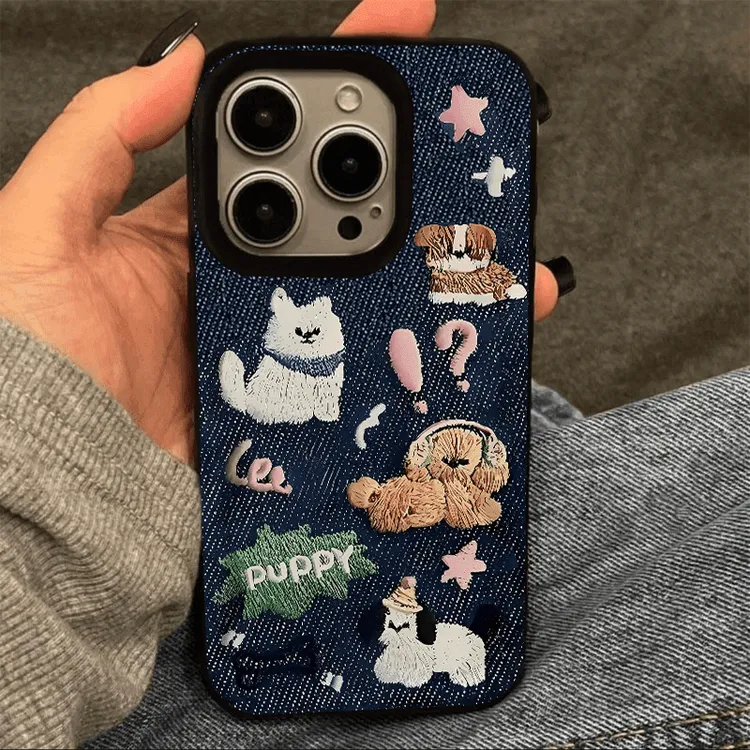 BANCA牛仔仿针织小狗适用iPhone15/14promax手机壳苹果13果冻壳xs