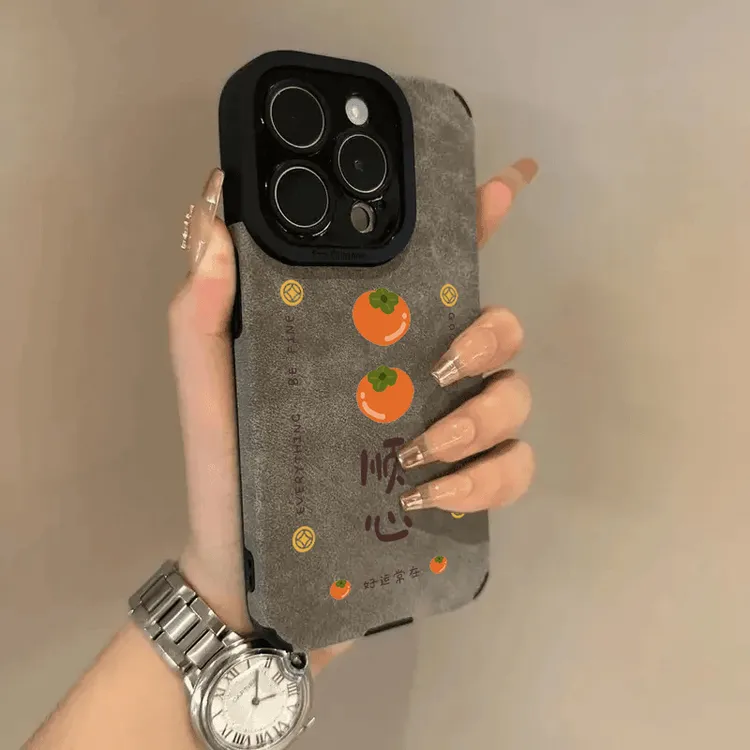 BANCA柿柿顺心翻毛皮适用苹果16pro手机壳iPhone15美拉德14磨砂13