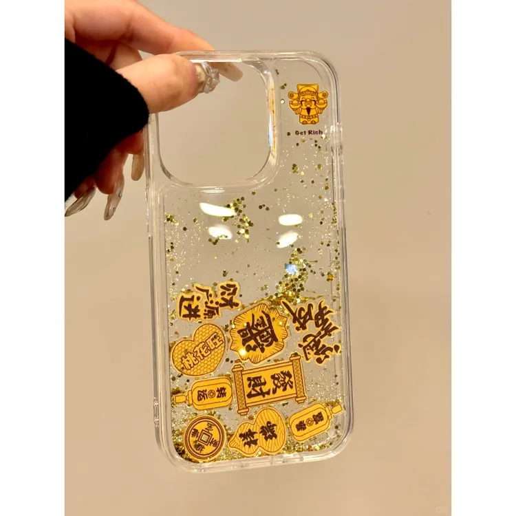 BANCA国风流沙金箔财神爷心想事成适用苹果17/16pro手机壳15/1413