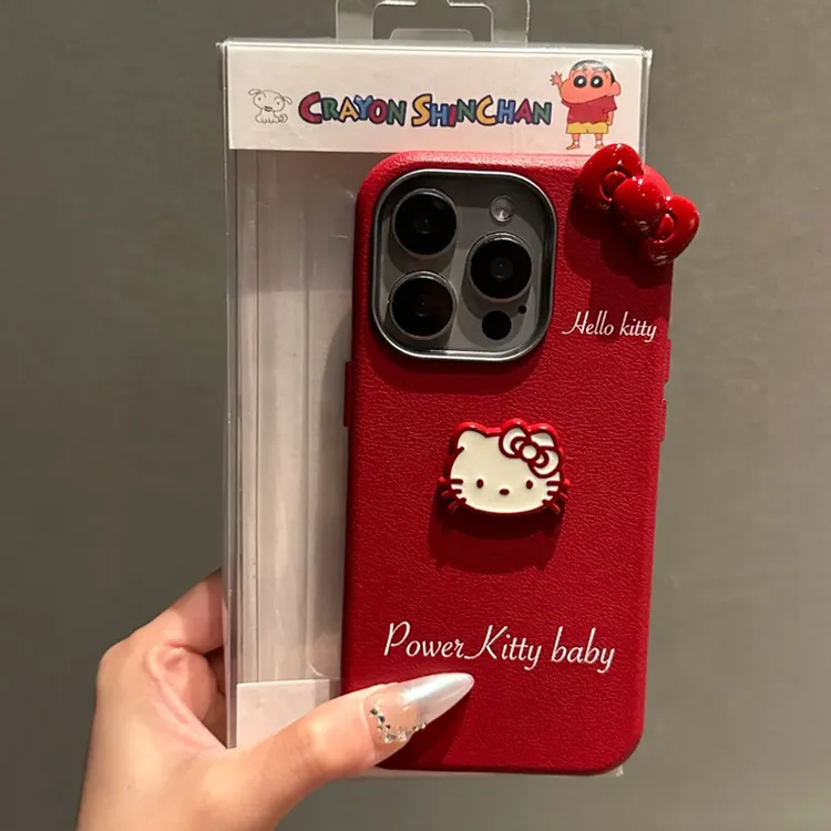 BANCA凯蒂蝴蝶结适用苹果16pro手机壳iphone15/14皮纹金属框13/12