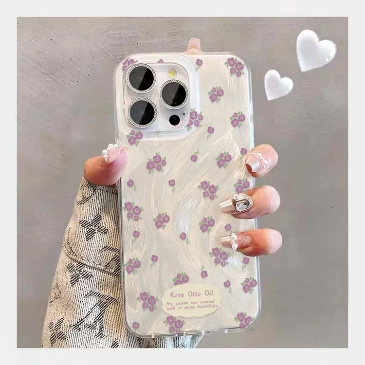 BANCA紫色满屏玫瑰花苹果15手机壳iphone13/14promax新款12高级11